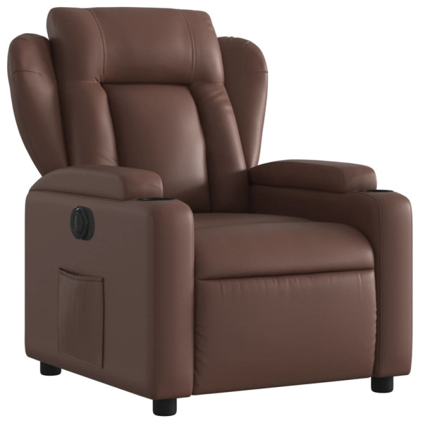 Sillón reclinable eléctrico de cuero sintético marrón M 3
