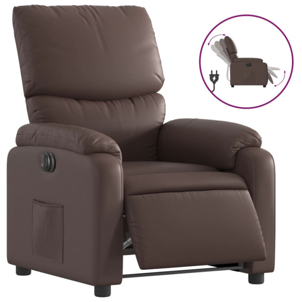 Sillón reclinable eléctrico de cuero sintético marrón M 2