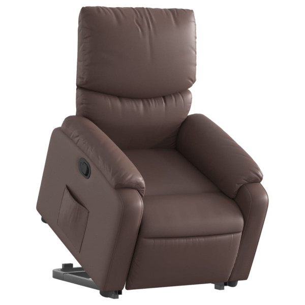 Sillón reclinable elevable cuero sintético marrón M 3