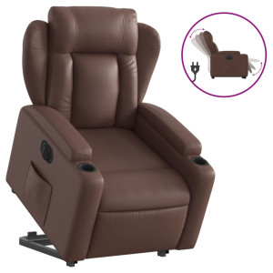 Sillón reclinable elevable eléctrico de cuero sintético marrón H