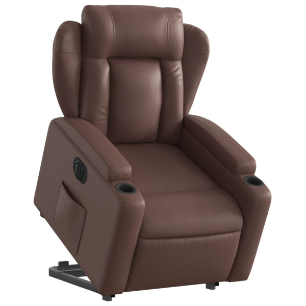 Sillón reclinable elevable eléctrico de cuero sintético marrón M 3