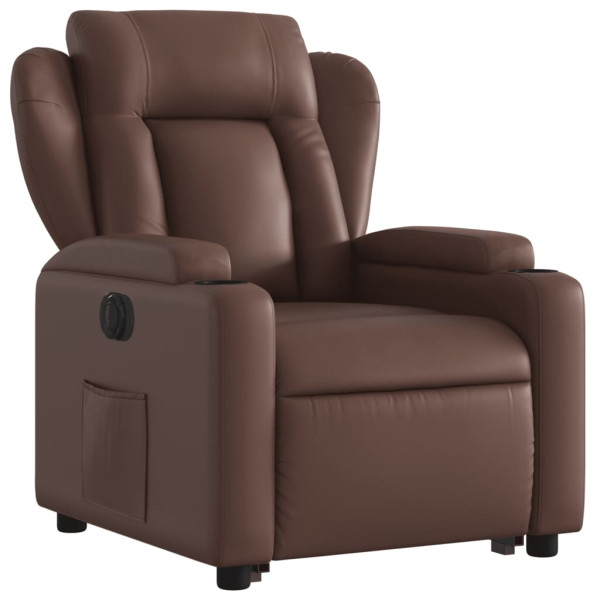 Sillón reclinable elevable eléctrico de cuero sintético marrón M 4