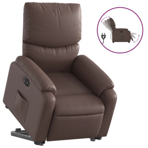 Sillón reclinable elevable eléctrico de cuero sintético marrón H