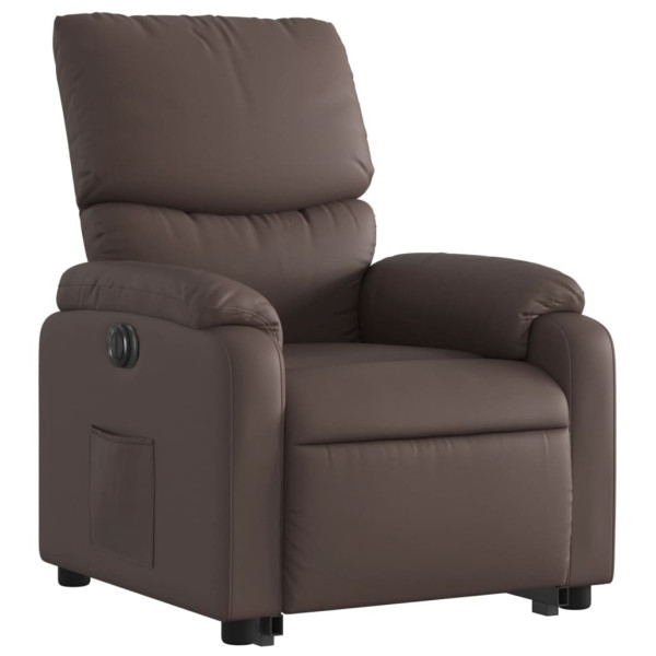 Sillón reclinable elevable eléctrico de cuero sintético marrón M 3