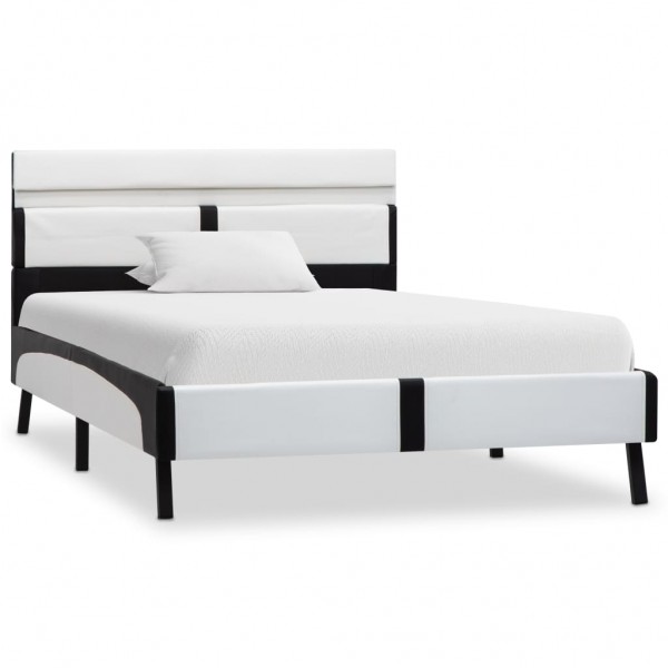 Estructura cama con LED cuero sintético blanco negro 90x200 cm M 2