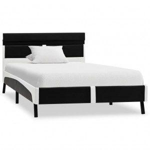 Estrutura de cama c/ LED 90x200 cm couro artificial preto H