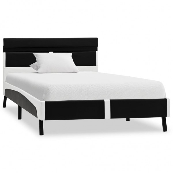 Estrutura de cama c/ LED 90x200 cm couro artificial preto M 2