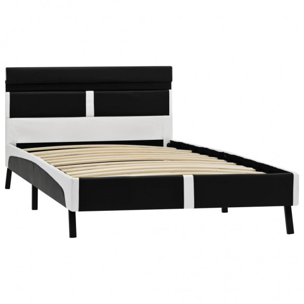 Estrutura de cama c/ LED 90x200 cm couro artificial preto M 3