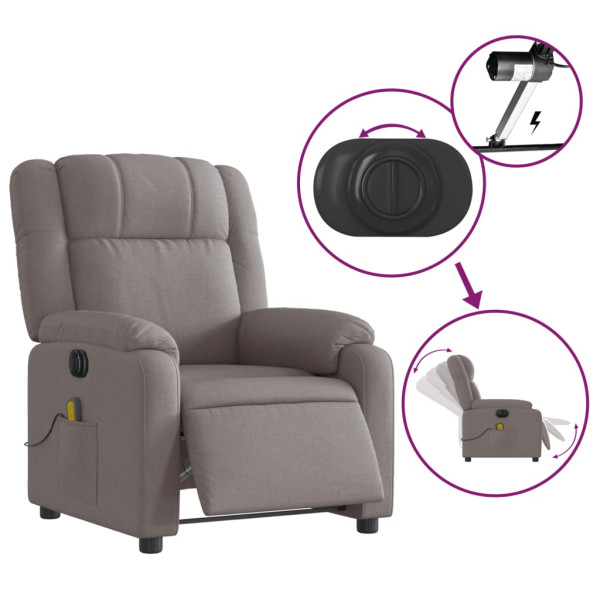Sillón reclinable de masaje eléctrico tela gris taupe M 5