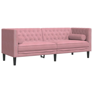 Sofá Chesterfield 3 plazas con cojines terciopelo rosa H