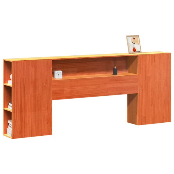 Cabecero de cama almacenaje madera maciza pino marrón 200 cm M 2
