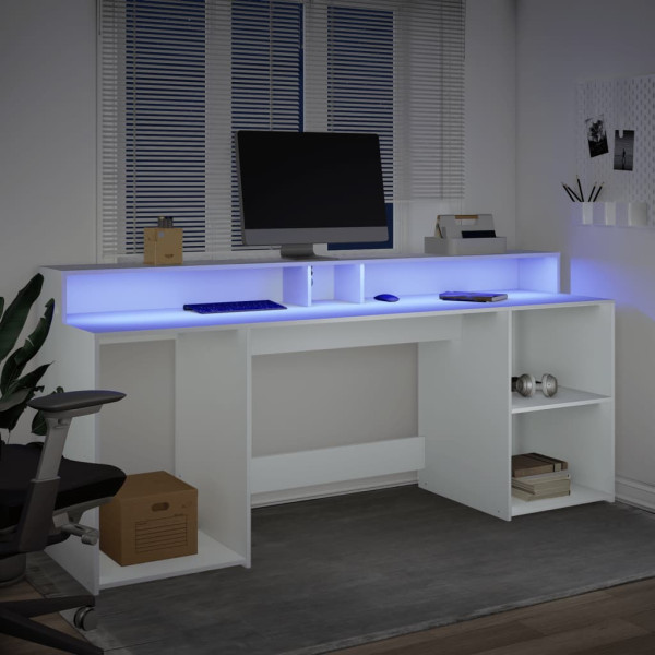 Escritorio con luz LED madera ingeniería blanco 200x55x91 cm M 5