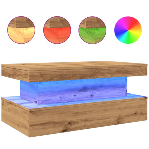Mesa de centro con luces LED roble artisian 90x50x40 cm H