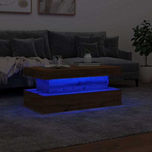Mesa de centro con luces LED roble artisian 90x50x40 cm M 5