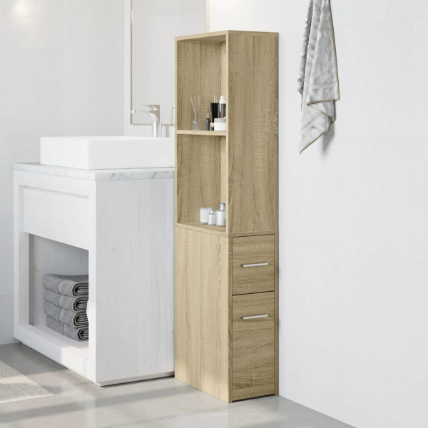 Armario de baño estrecho con ruedas madera roble Sonoma M 3