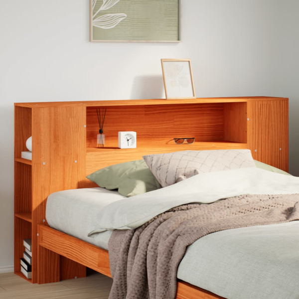 Cabecero de cama almacenaje madera maciza pino marrón 160 cm M 5