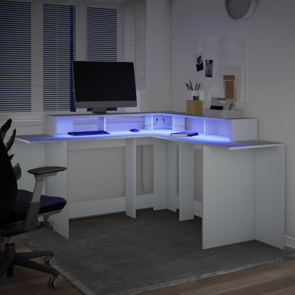 Escritorio con luz LED madera ingeniería blanco 152x152x91 cm M 5