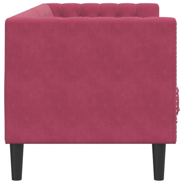 Sofá chesterfield com rolos 3 lugares veludo vermelho tinto M 5