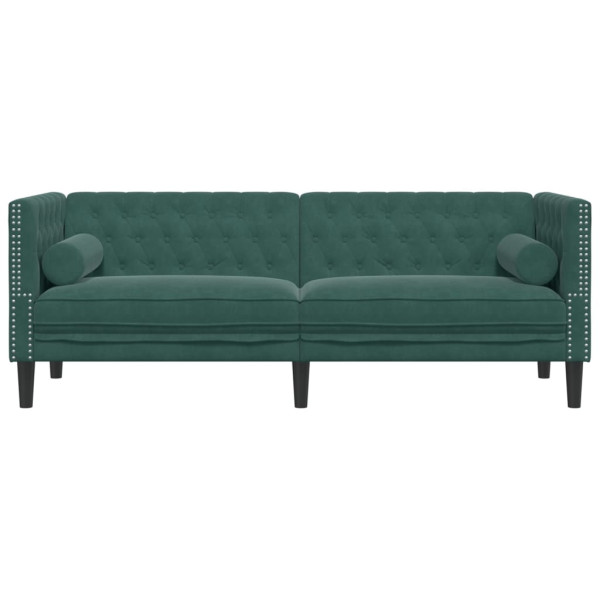 Sofá chesterfield com rolos 3 lugares veludo verde-escuro M 4