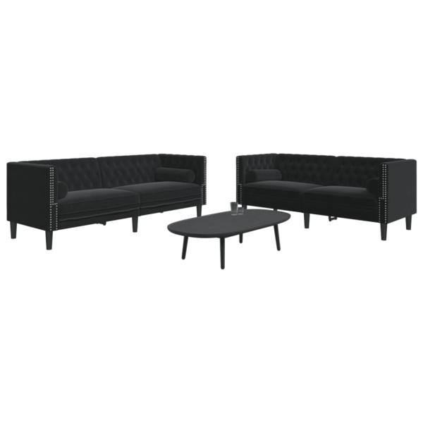 Set de sofás Chesterfield con cojines 2 piezas terciopelo negro D