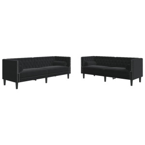 2 pcs conjunto de sofás chesterfield com rolos veludo preto H
