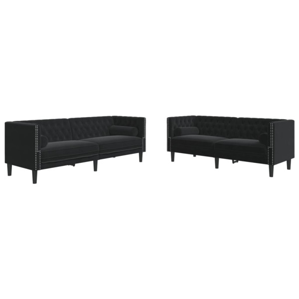 Set de sofás Chesterfield con cojines 2 piezas terciopelo negro M 2