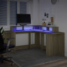Escritorio con LED madera ingeniería roble Sonoma 152x152x91 cm 5