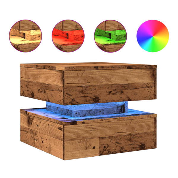 Mesa de centro con luces LED madera envejecida 50x50x40 cm M 2