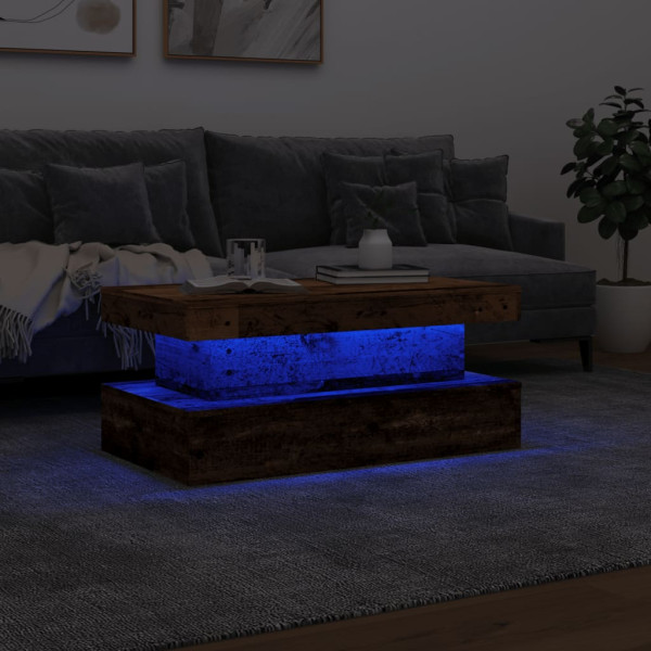 Mesa de centro con luces LED madera envejecida 90x50x40 cm M 5