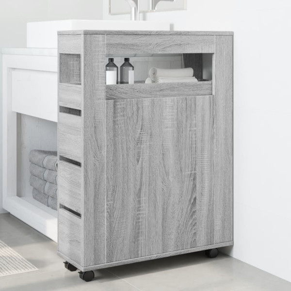 Armario de baño estrecho con ruedas madera gris Sonoma M 3