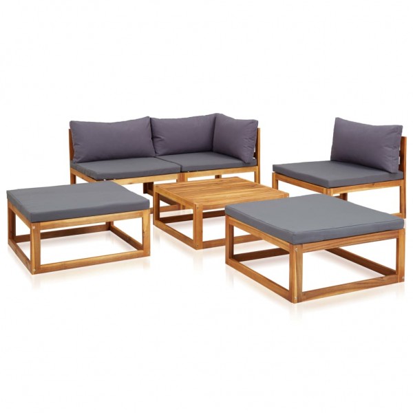 6 pcs conj. lounge jardim c/ almofadões madeira acácia maciça M 3