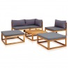 6 pcs conj. lounge jardim c/ almofadões madeira acácia maciça 3