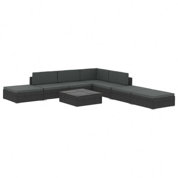 8 pcs conjunto lounge de jardim c/ almofadões vime PE preto M 2