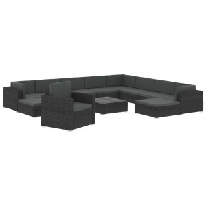 Set muebles de jardín y cojines 12 pzas ratán sintético negro H