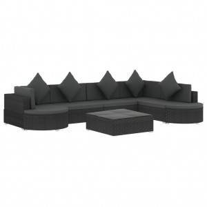 Set muebles de jardín y cojines 8 piezas ratán sintético negro H