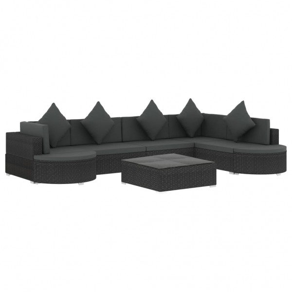 8 pcs conjunto lounge de jardim c/ almofadões vime PE preto M 2