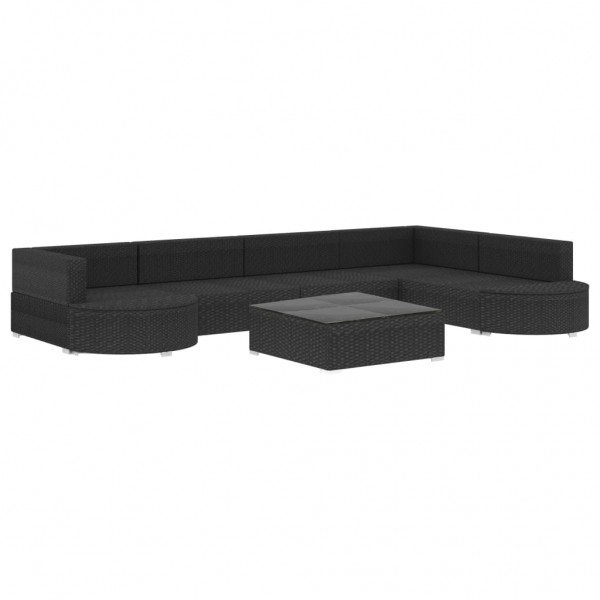 8 pcs conjunto lounge de jardim c/ almofadões vime PE preto M 3