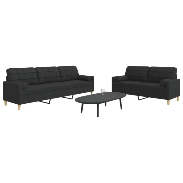 2 pcs conjunto de sofás com almofadas decorativas tecido preto D