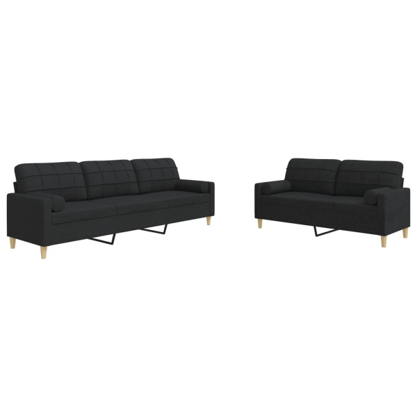 2 pcs conjunto de sofás com almofadas decorativas tecido preto M 2