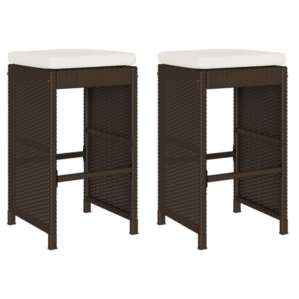 Bancos de bar para jardim com almofadões 2 pcs vime PE castanho M 2