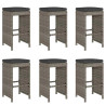 Bancos de bar p/ jardim com almofadões 6 pcs vime PE cinzento 2