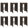 Bancos de bar para jardim com almofadões 6 pcs vime PE castanho 2