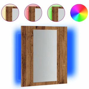 Armario de baño con espejo LED madera envejecida 40x12x45 cm H