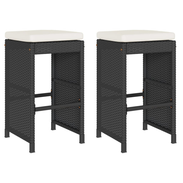Bancos de bar com almofadões para jardim 2 pcs vime PE preto M 2