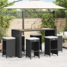 Bancos de bar com almofadões para jardim 6 pcs vime PE preto 1
