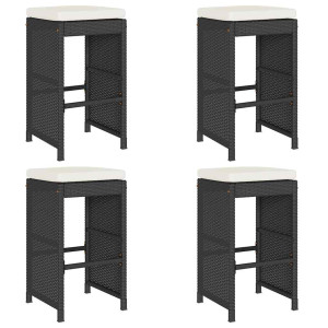 Bancos de bar com almofadões para jardim 4 pcs vime PE preto H