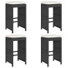 Bancos de bar com almofadões para jardim 4 pcs vime PE preto 2