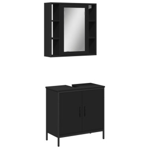 Juego de muebles de baño 2 pzas madera contrachapada negro H