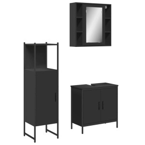 Set de muebles de baño 3 piezas madera contrachapada negro H