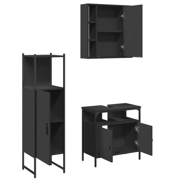 Set de muebles de baño 3 piezas madera contrachapada negro M 5